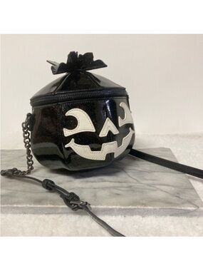 Halloween Pumpkin Crossbody Bag Sparkly Black Glow in the Dark New